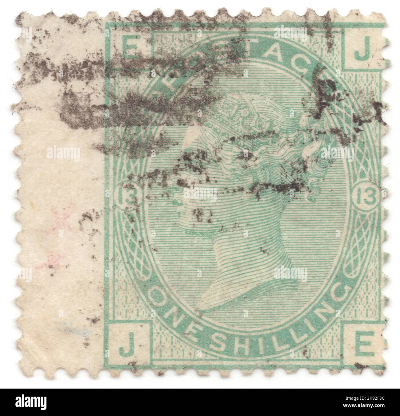 UNITED KINGDOM 1873 An 1 shilling pale green postage stamp showing