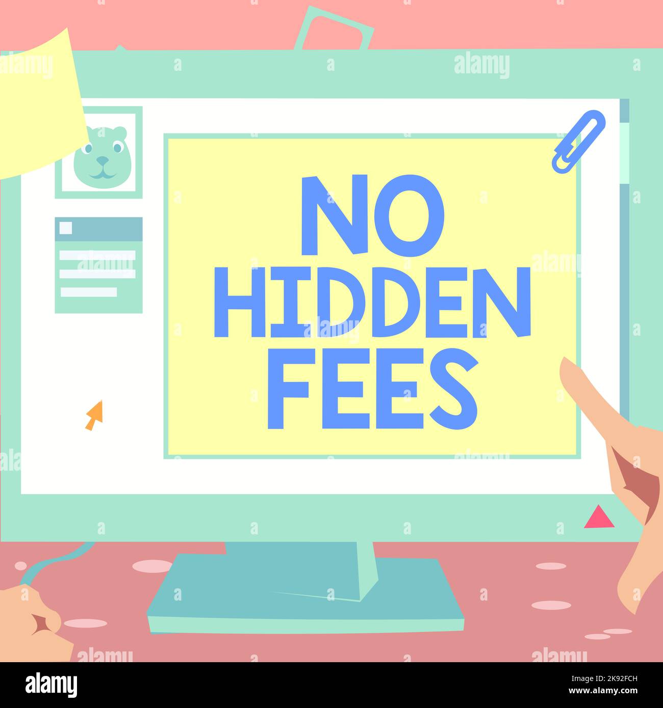 Conceptual caption No Hidden Fees. Word Written on without or zero bank