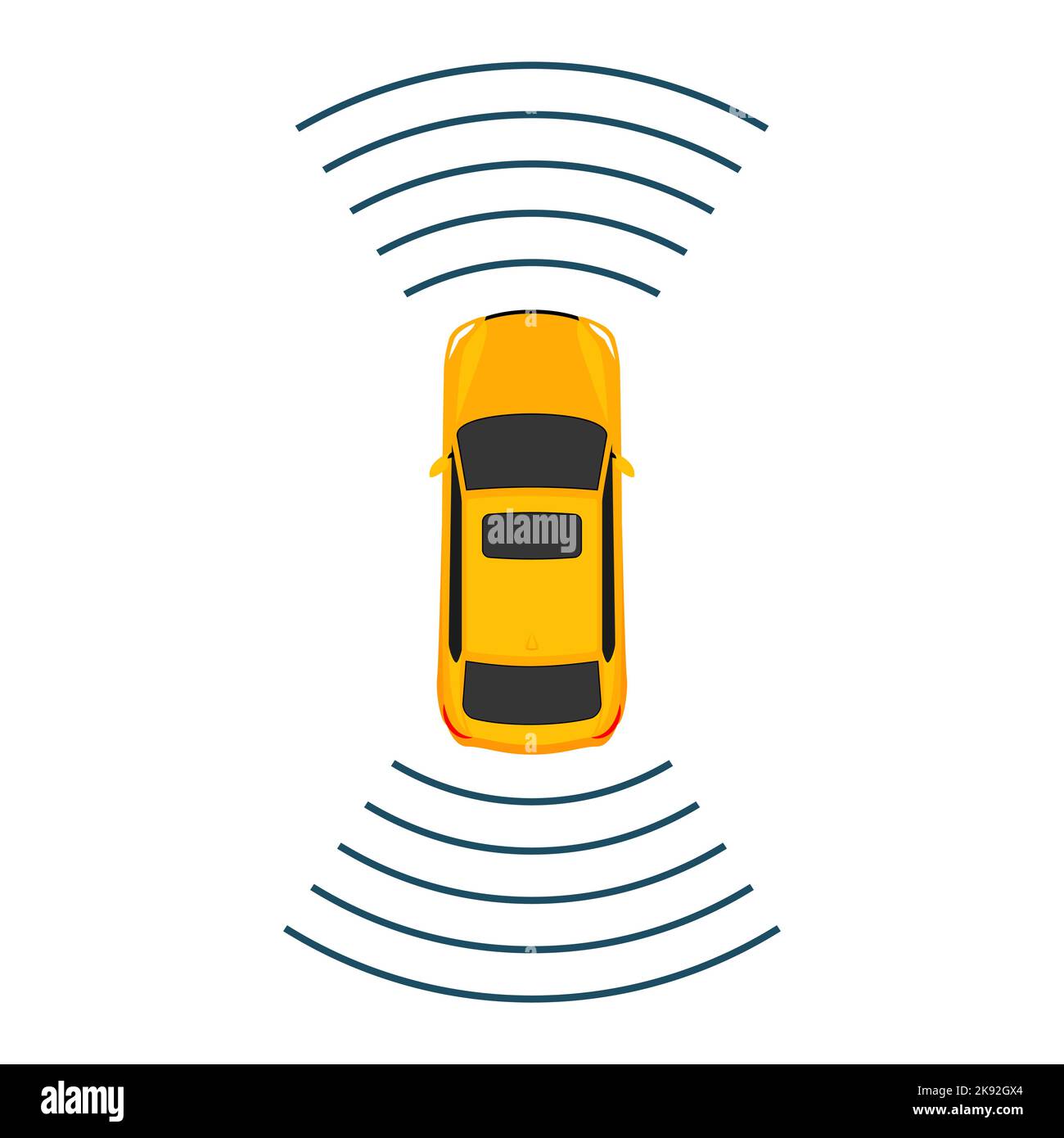 Autonomous car top view futuristic system guidance above. Autonomous