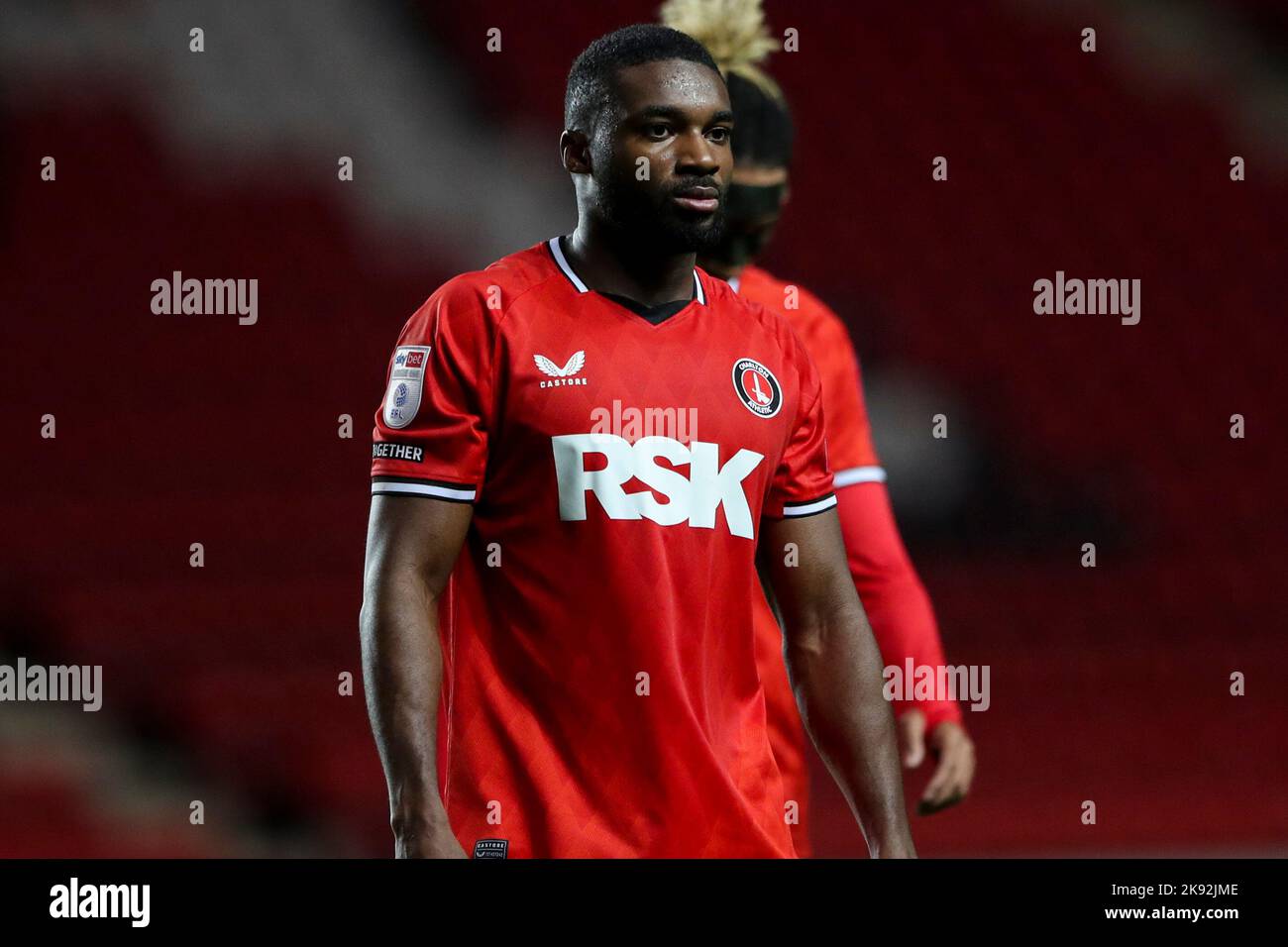 Mandela Egbo of Charlton Athletic appears dejected during the Sky Bet League 1 match between Charlton Athletic and MK Dons at The Valley, London on Tuesday 25th October 2022. (Credit: Tom West | MI News) Credit: MI News & Sport /Alamy Live News Stock Photo