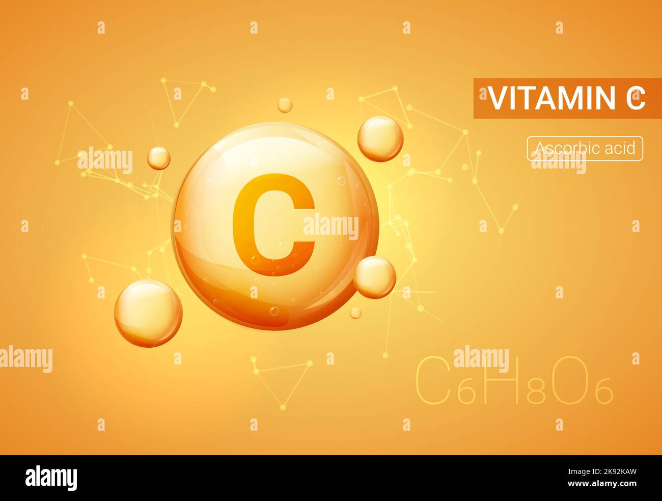 Vitamin C bubble background collagen serum pill drop icon. Skin vector