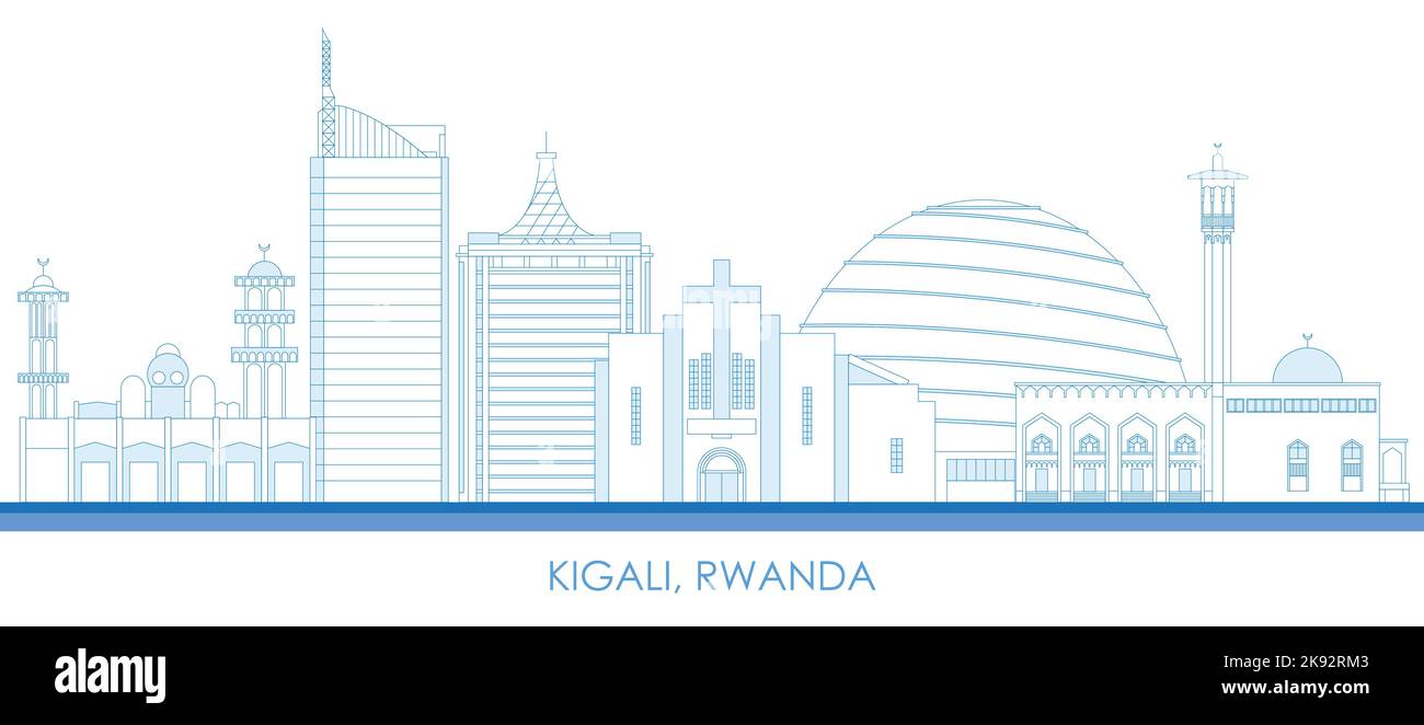 Outline Skyline panorama of city of Kigali, Rwanda - vector illustration Stock Vector