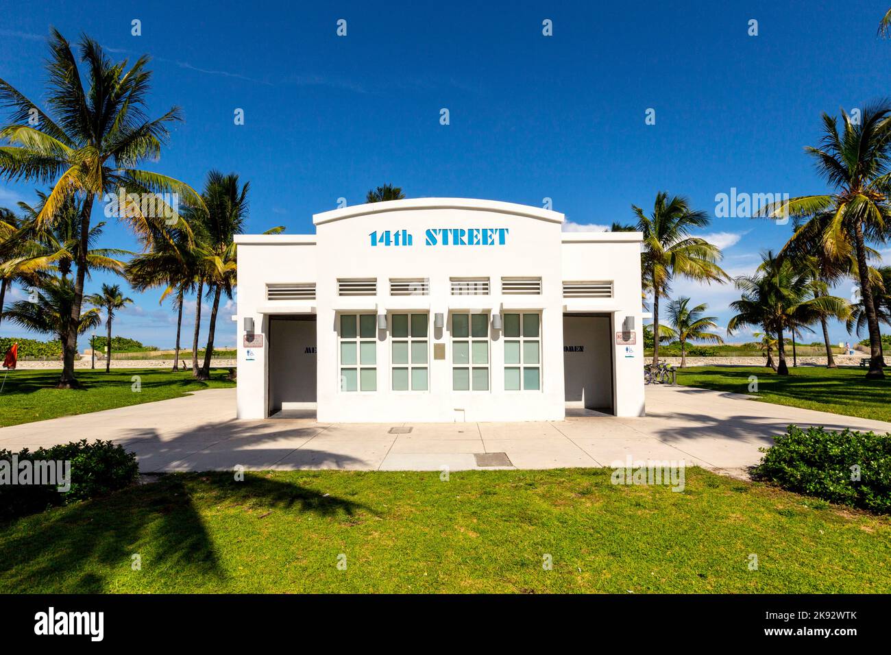 MIAMI, USA - AUG 1, 2013: public restroom at Ocean Drive in South Beach ...