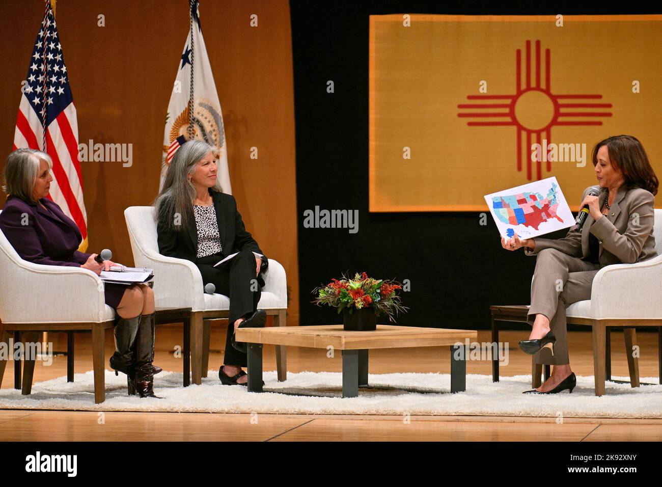 US Vice President Kamala Harris, from right, Dr. Eve Espey, chair of