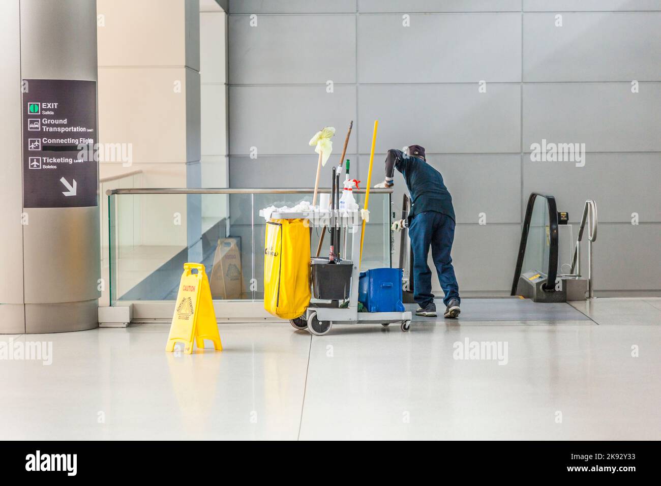 LOS ANGELES, USA AUG 31, 2014 cleaning lady with her cleaning