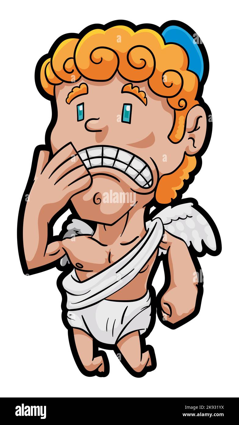 Worried guardian angel with uh-oh gesture, after watching the actions of his protected. Stock Vector