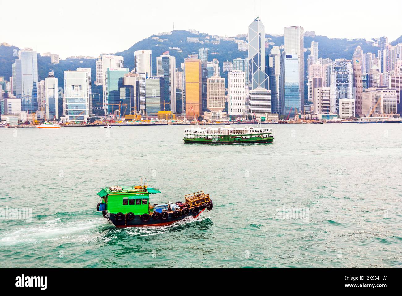 HONG KONG JANUARY 8 Star Ferry wit Victoria Skyline background on