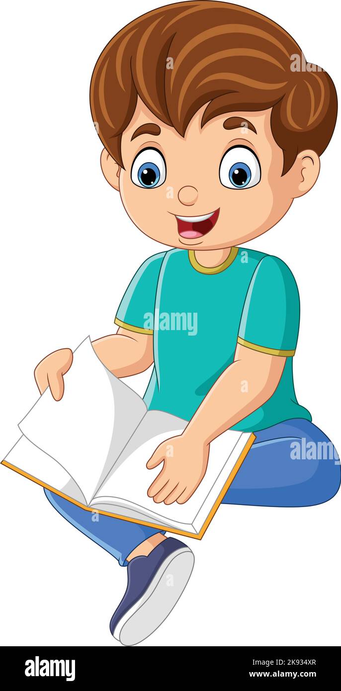 Happy little boy sitting and reading a book Stock Vector Image & Art ...
