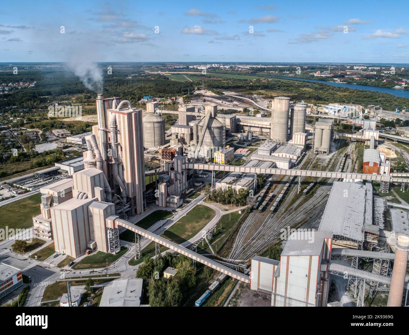 High tech cement plant in process of making cement and lime Stock Photo