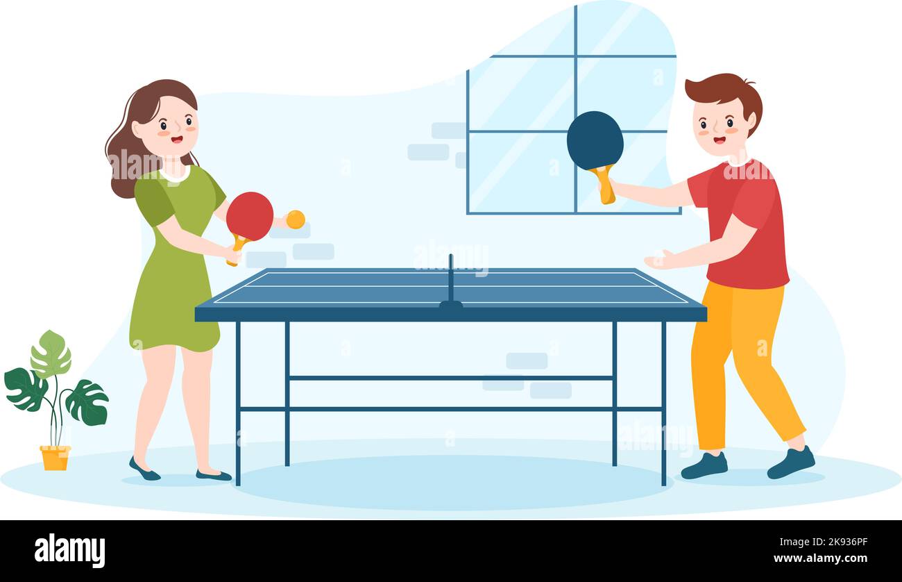 https://c8.alamy.com/comp/2K936PF/people-playing-table-tennis-sports-with-racket-and-ball-of-ping-pong-game-match-in-flat-cartoon-hand-drawn-templates-illustration-2K936PF.jpg