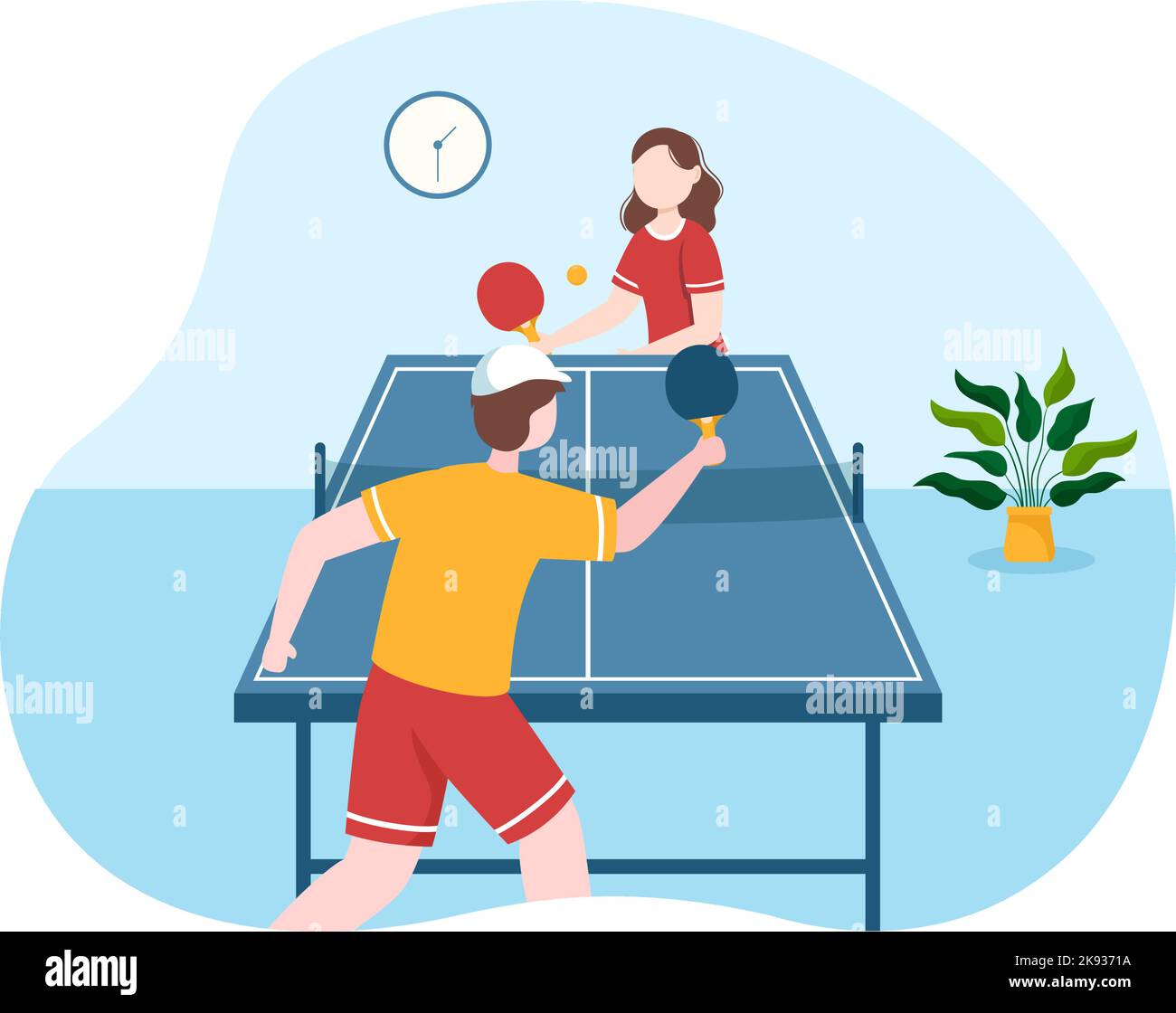 People Playing Table Tennis Sports with Racket and Ball of Ping Pong Game Match in Flat Cartoon Hand Drawn Templates Illustration Stock Vector