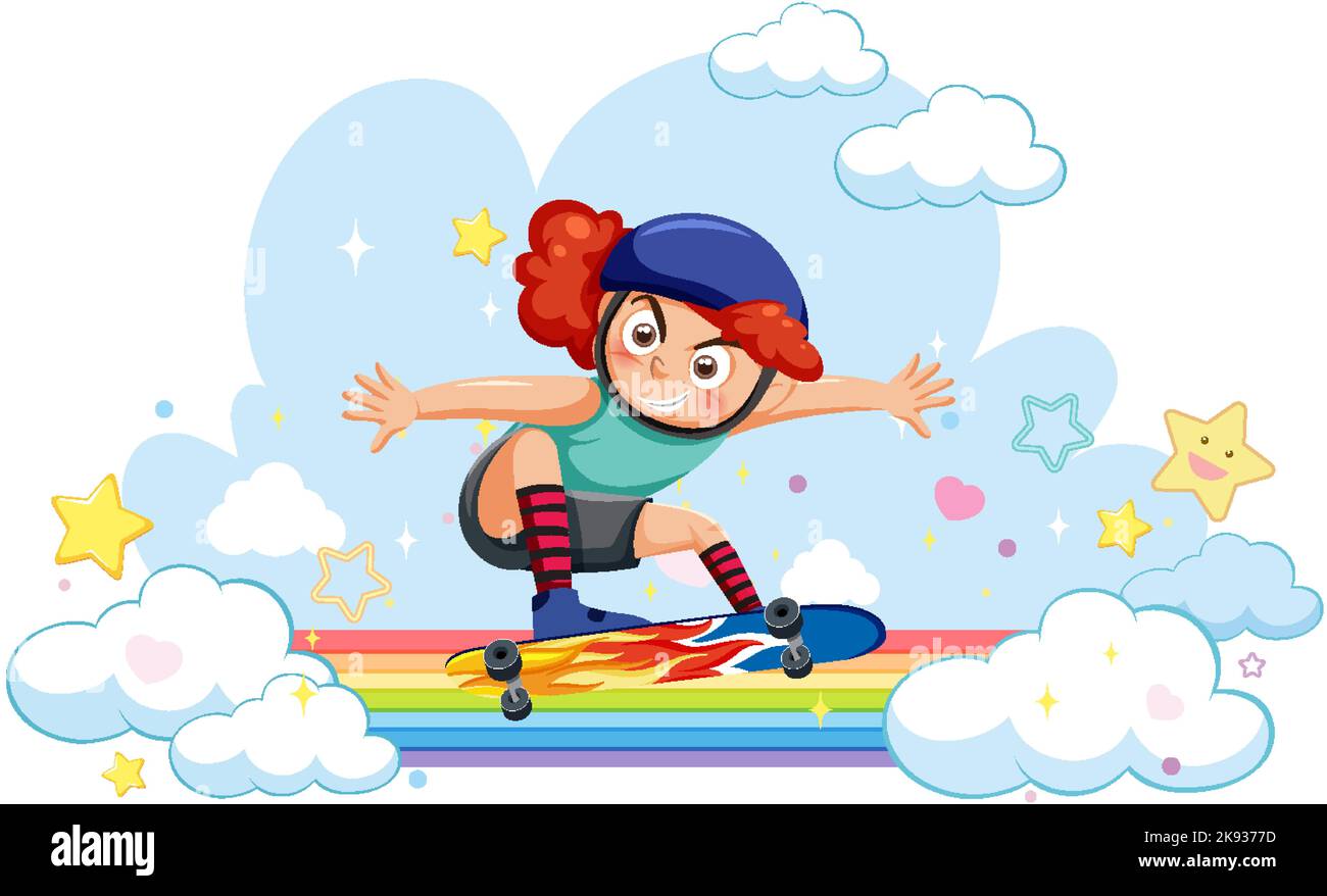 Happy kids on rainbow illustration Stock Vector Image & Art - Alamy
