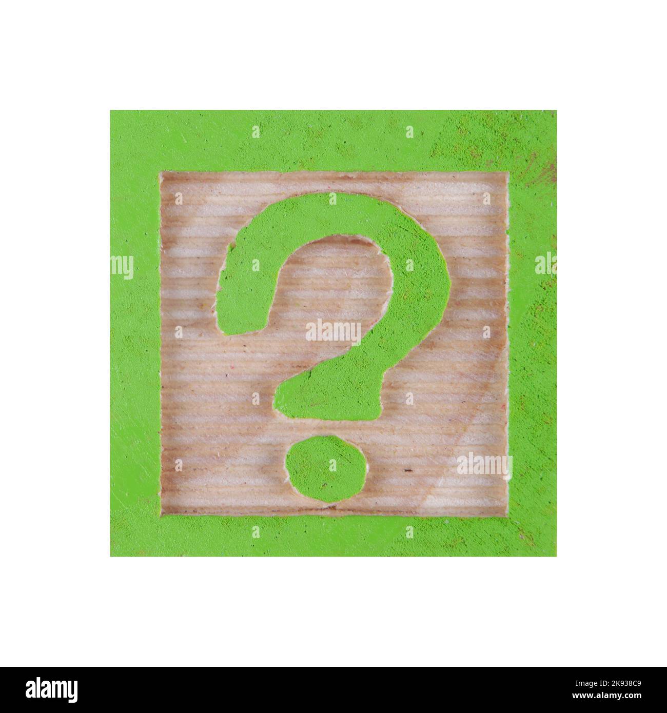 Question mark childs wood block on white with clipping path Stock Photo