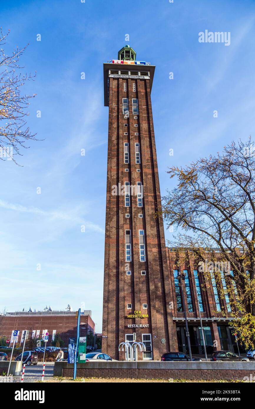 COLOGNE, GERMANY - DECEMBER 3, 2013:  historic old fair tower in Cologne, Germany. The tower was built in 1922 in modern steal brick construction at t Stock Photo