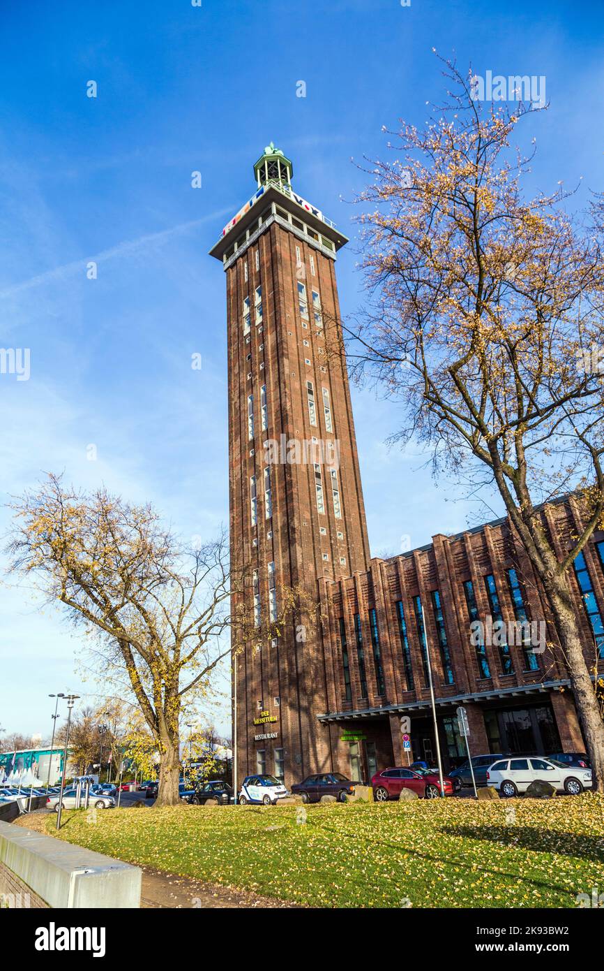 COLOGNE, GERMANY - DECEMBER 3, 2013:  historic old fair tower in Cologne, Germany. The tower was built in 1922 in modern steal brick construction at t Stock Photo