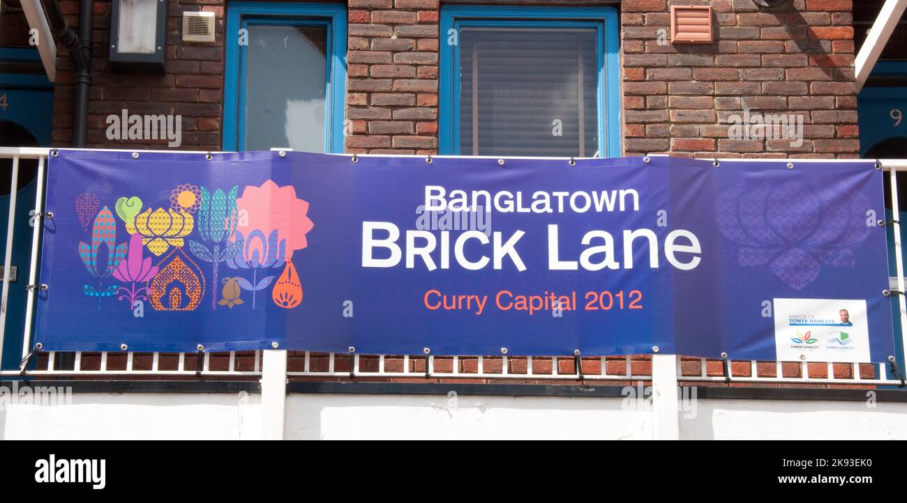 Sign for Brick Lane Banglatown, Curry Capital 2012, Brick Lane, Tower Hamlets, London, UK Stock Photo