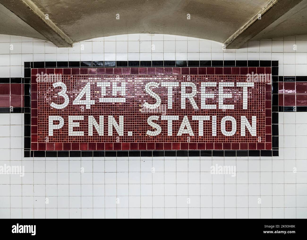 New York, USA - October 21, 2015: old vintage sign in the metro at the 34th Street Pennsylvania Station Subway stop in New York City. Stock Photo