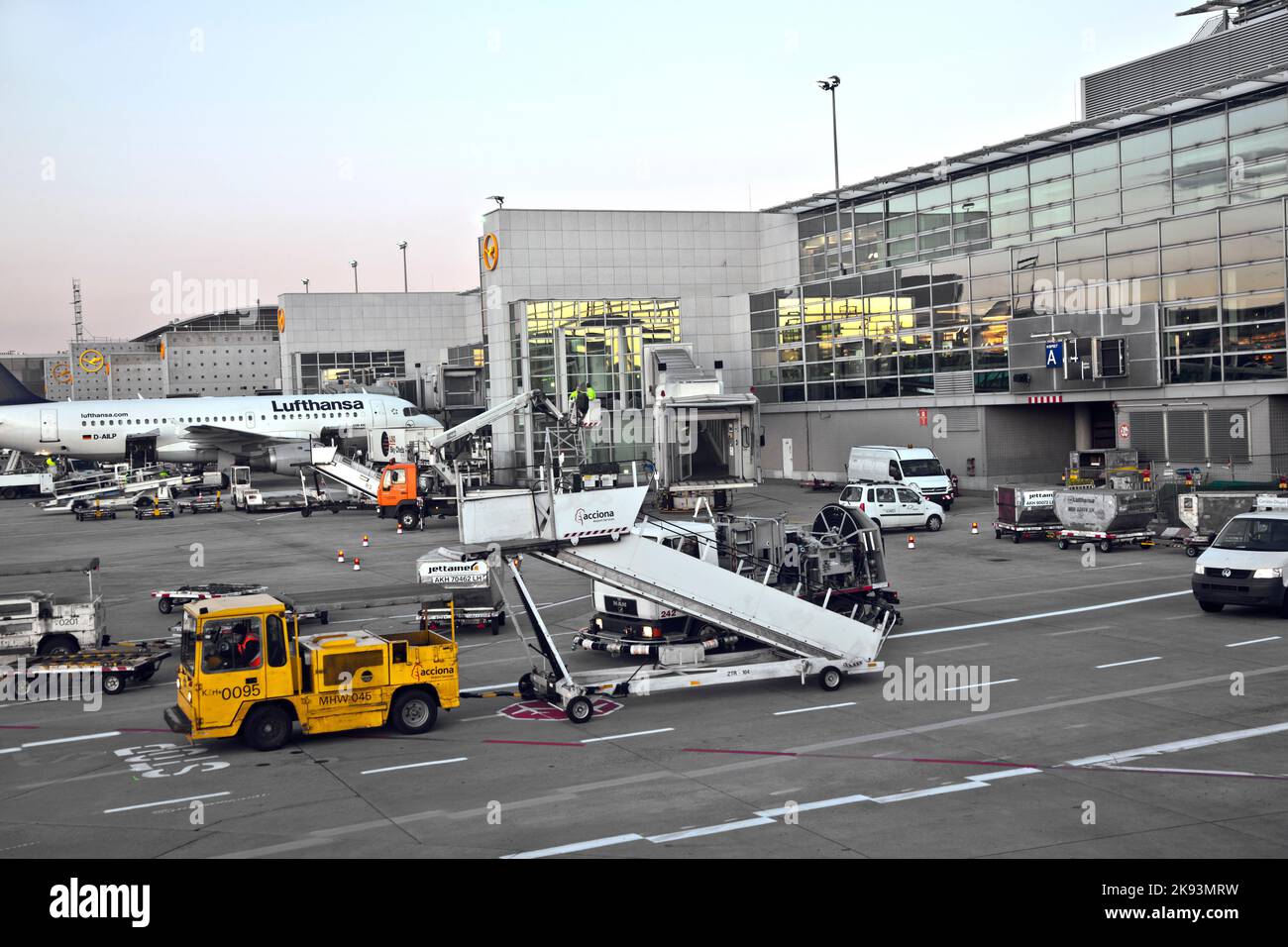 Hamburg, Germany - October 26, 2011:  Arriving with Lufthansa in A-Finger  Terminal 1 in Frankfurt, Germany. The A-Finger was inaugurated 2010 and off Stock Photo
