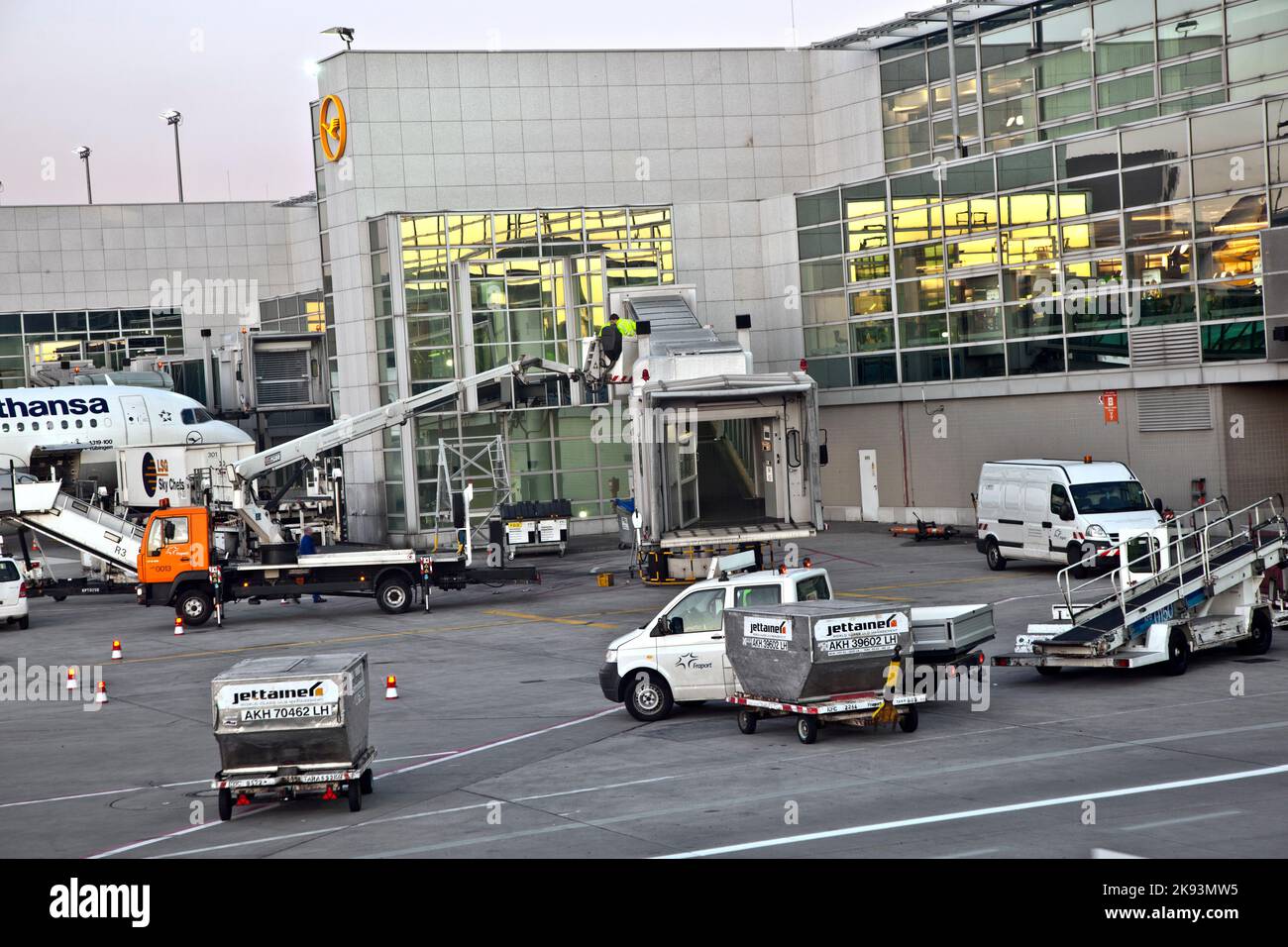 Hamburg, Germany - October 26, 2011: Arriving with Lufthansa in A-Finger  Terminal 1 in Frankfurt, Germany. The A-Finger was inaugurated 2010 and offe Stock Photo