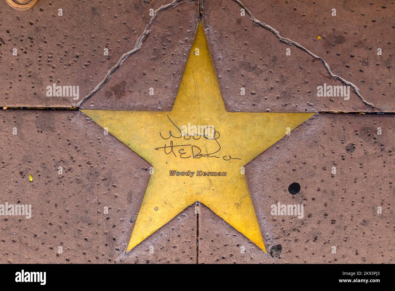 PHOENIX, USA - June 14: star of Woody Herman in copper reflect the past glory of the Hotel San Carlos on June 14,2012 in Phoenix, USA. The stars in th Stock Photo