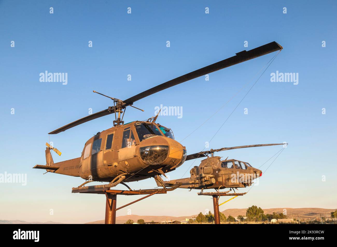 SUSANVILLE, USA JUNE 17: AH-1 Cobra and Bell Helicopters  at Veterans Memorial on June 17,2012 in Susanville, USA. The memorial is dedicated especiall Stock Photo