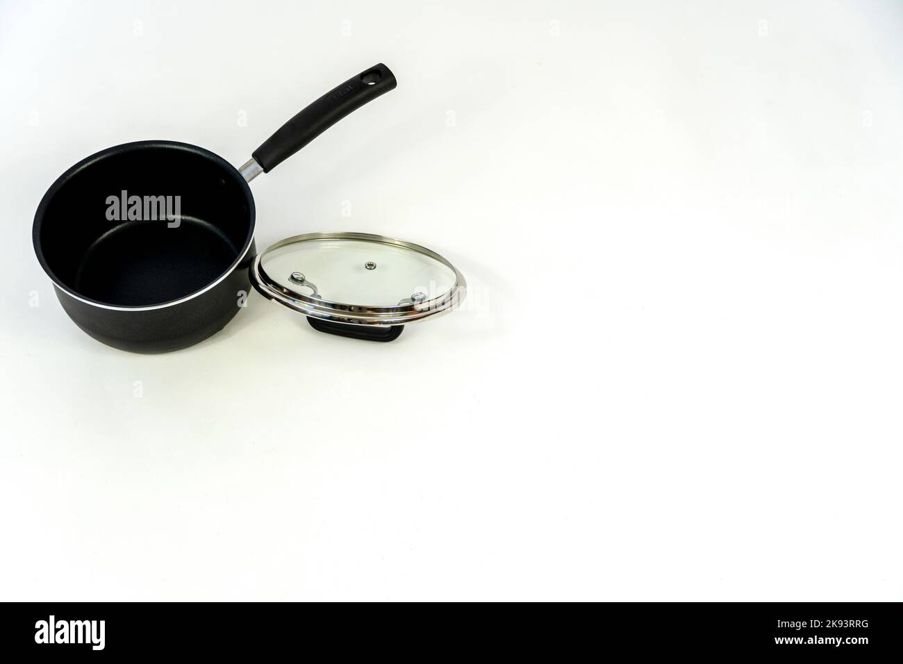 cookware set, steel dinner set isolated on white background, black