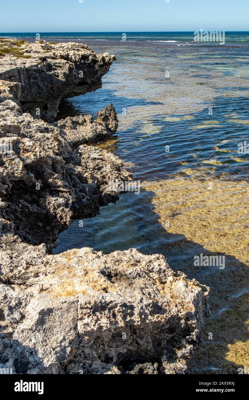 Rocks at Turtle Bay, East Wallabi, Houtman Abrolhos Islands, WA, Australia Stock Photo