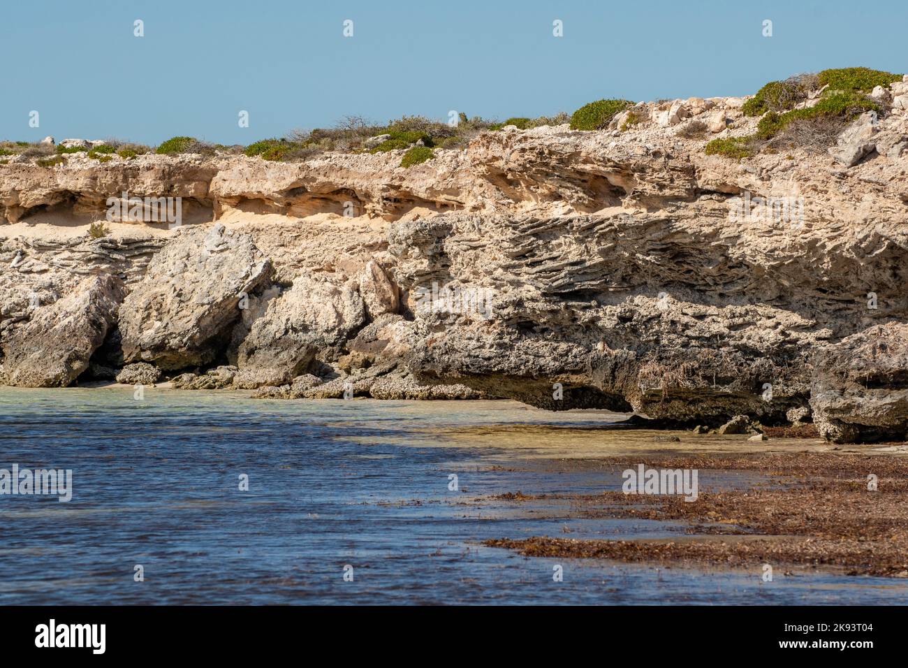 Cliff Erosion at Turtle Bay, East Wallabi, Houtman Abrolhos Islands, WA, Australia Stock Photo