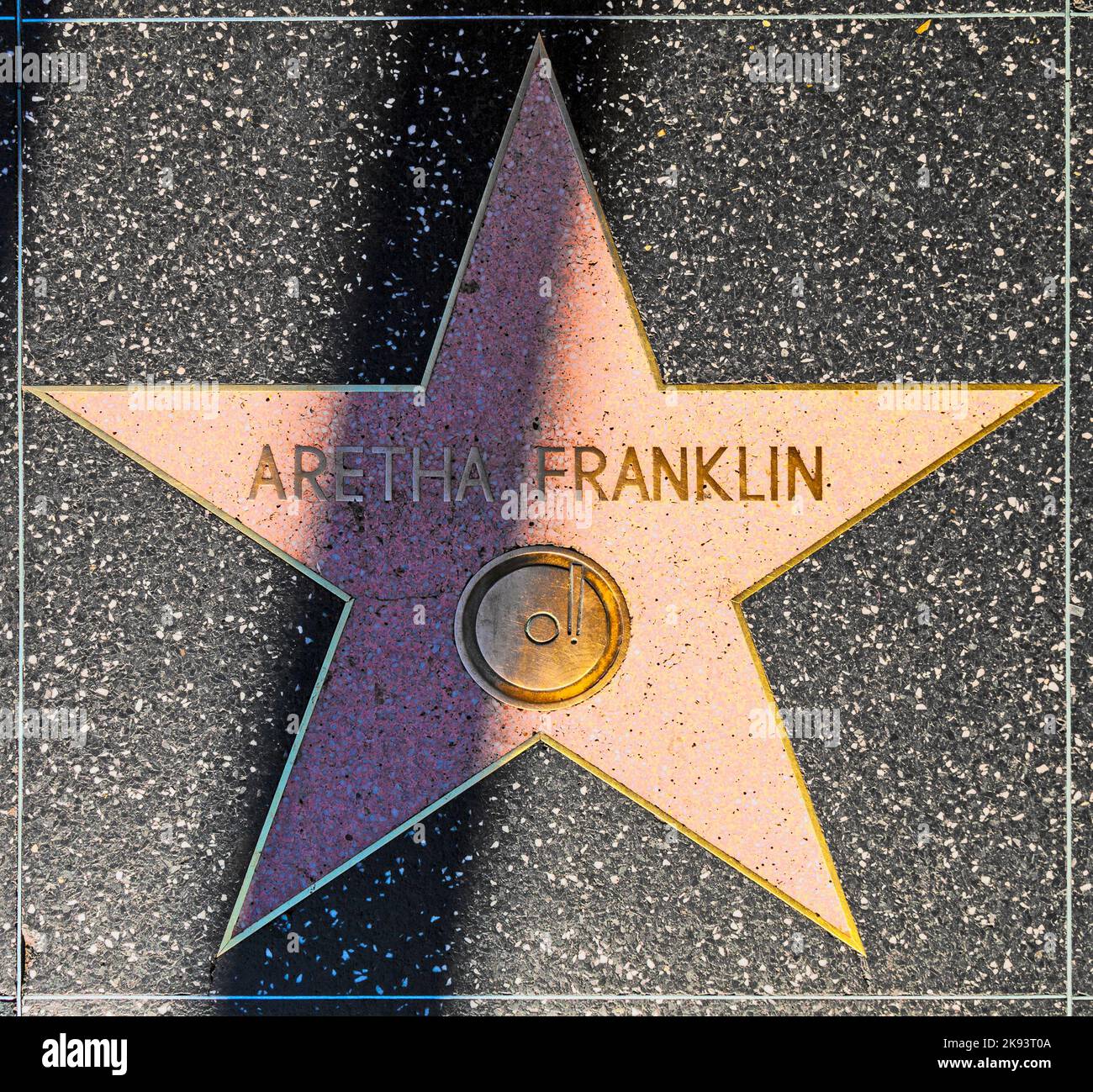 HOLLYWOOD - JUNE 24: Aretha Franklin's star on Hollywood Walk of Fame on June 24, 2012 in Hollywood, California. This star is located on Hollywood Blv Stock Photo