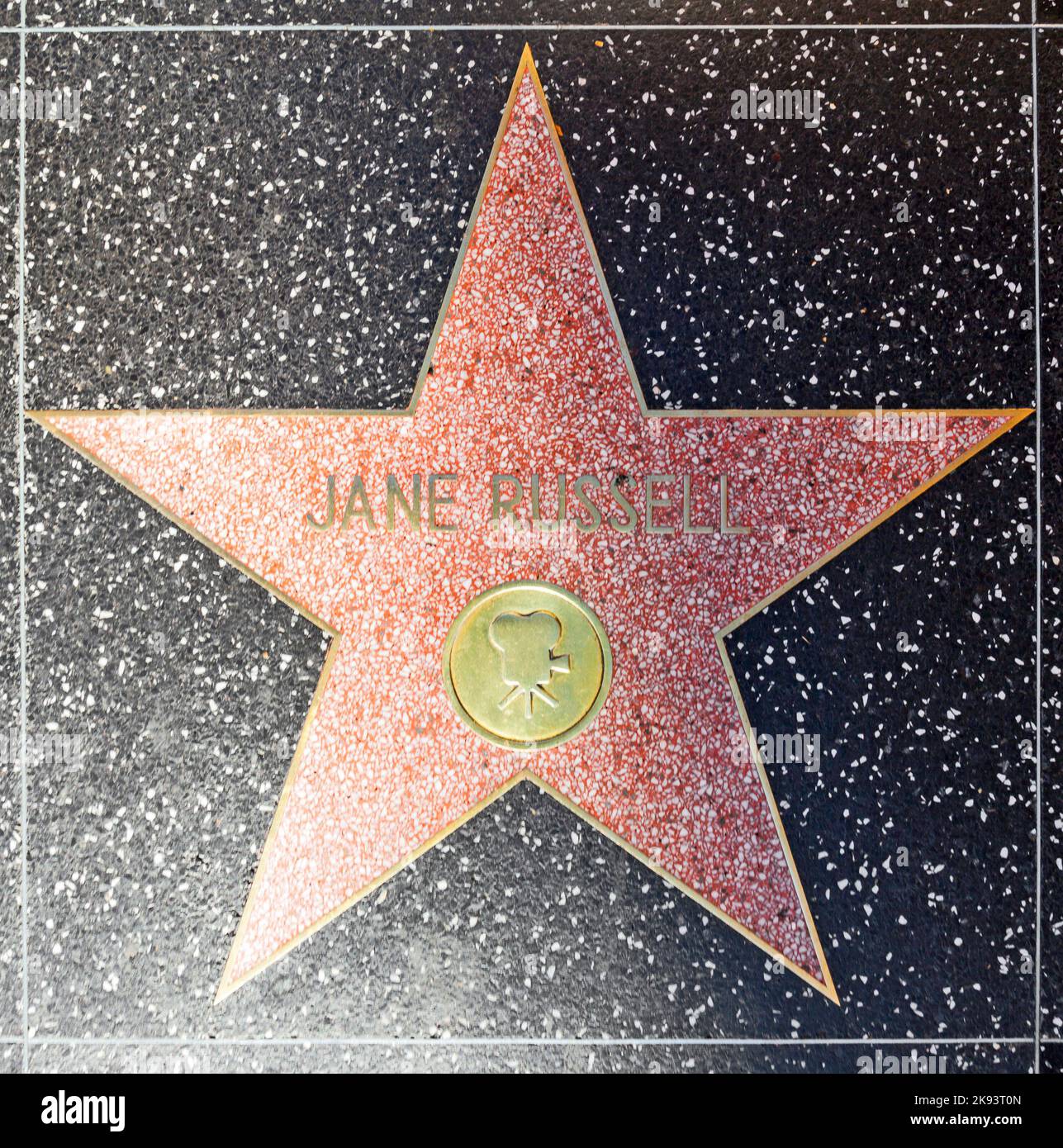 HOLLYWOOD - JUNE 24: Jane Russells star on Hollywood Walk of Fame on June 24, 2012 in Hollywood, California. This star is located on Hollywood Blvd. a Stock Photo