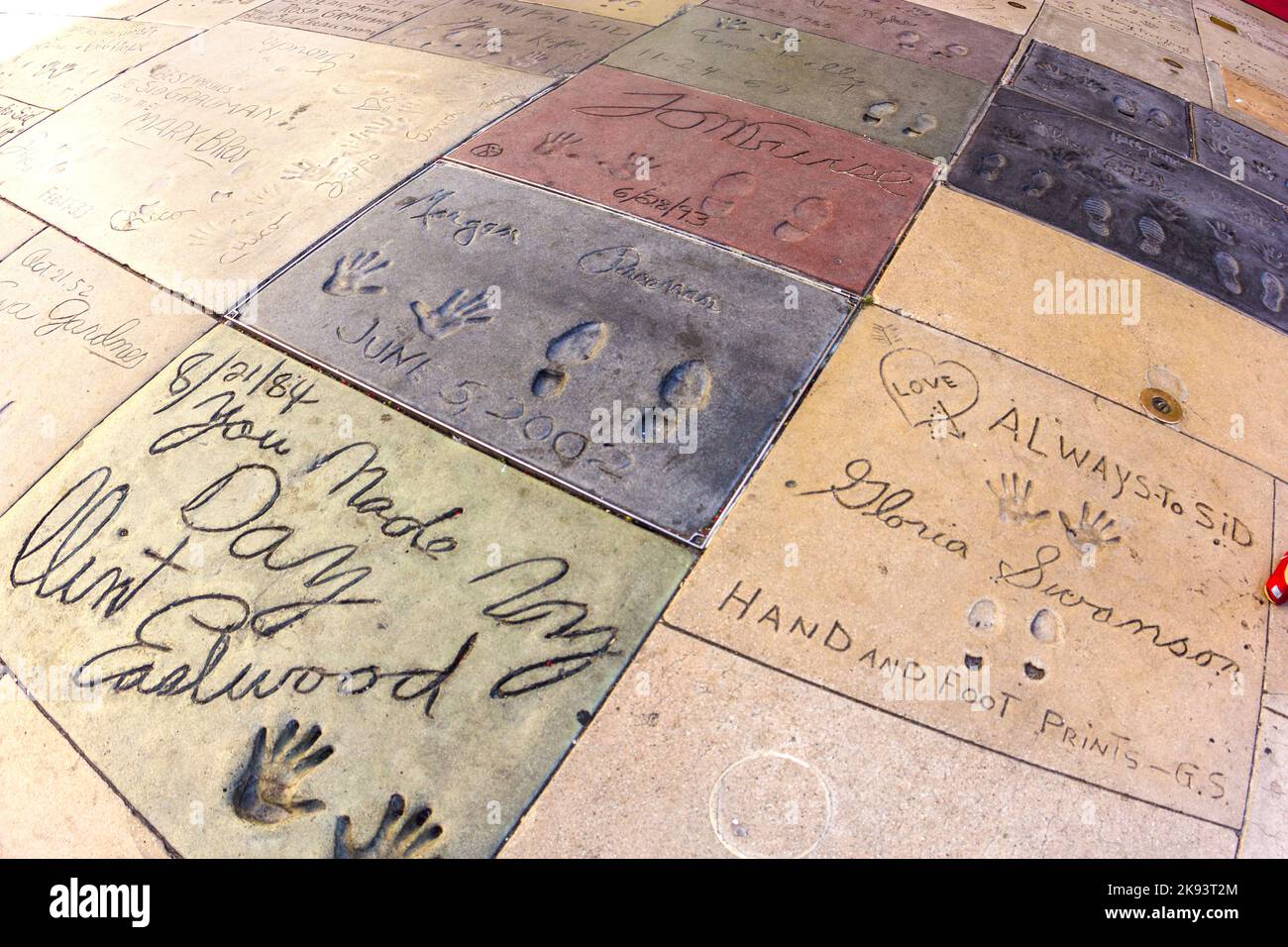 LOS ANGELES - JUNE 26:  handprints of Clint Eastwood  in Hollywood Boulevard on June 26,2012 in Los Angeles. There are nearly 200 celebrity handprints Stock Photo
