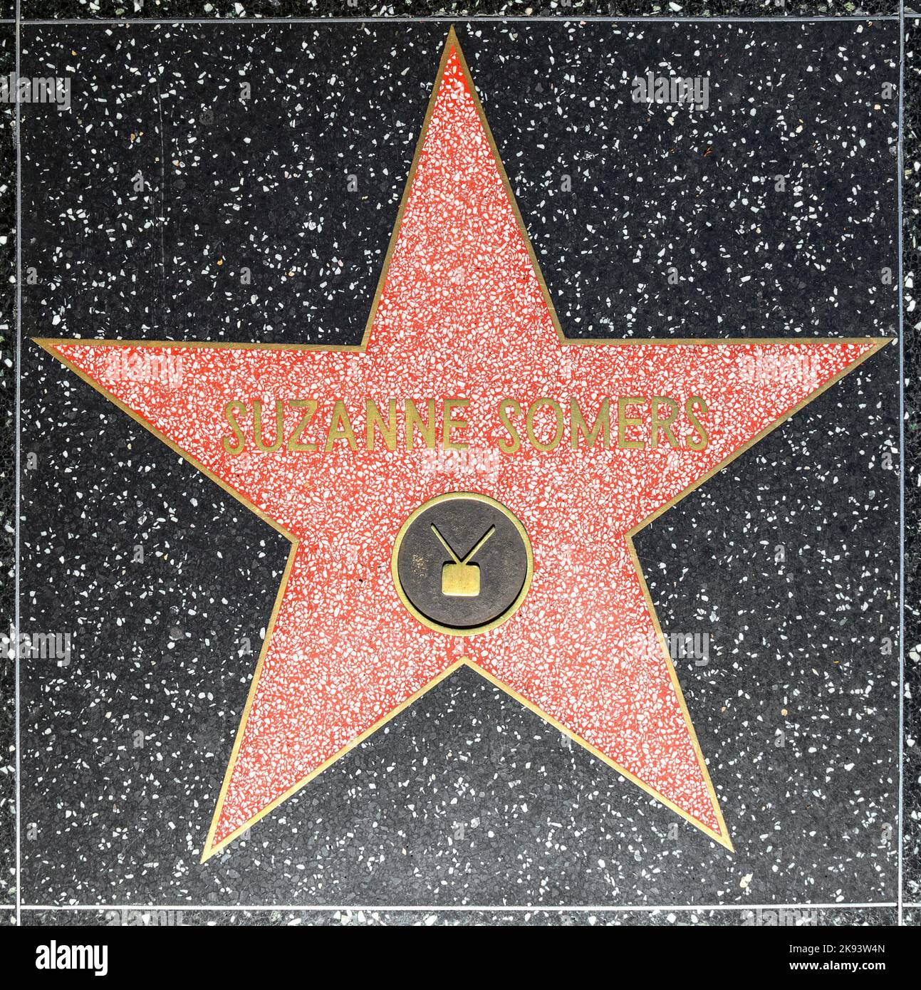 HOLLYWOOD - JUNE 26: Suzanne Somers star on Hollywood Walk of Fame on June 26, 2012 in Hollywood, California. This star is located on Hollywood Blvd. Stock Photo