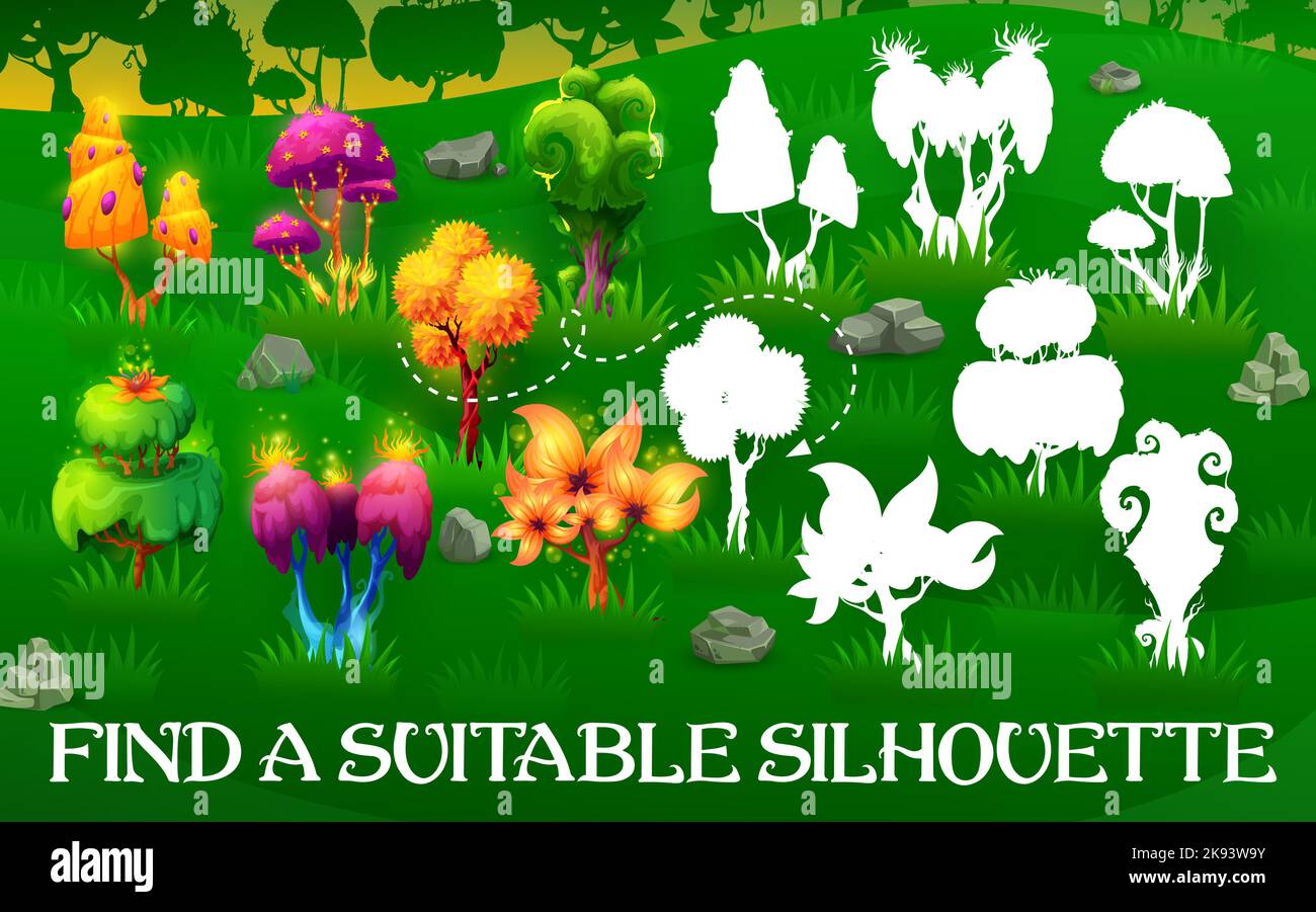 Find a suitable silhouette quiz, fantastic fairy magic trees and plants