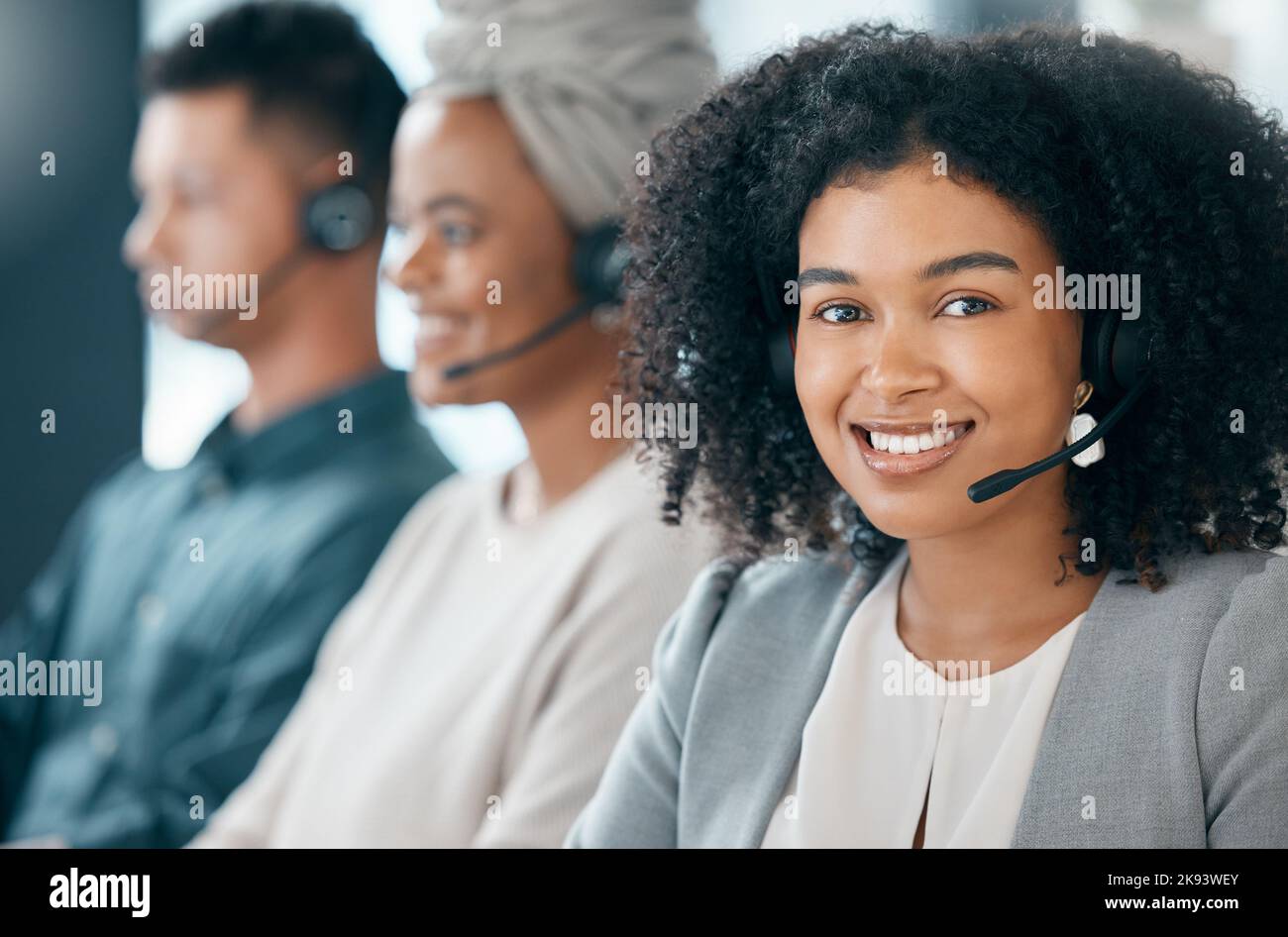 Call center, customer service and telemarketing with a woman consultant