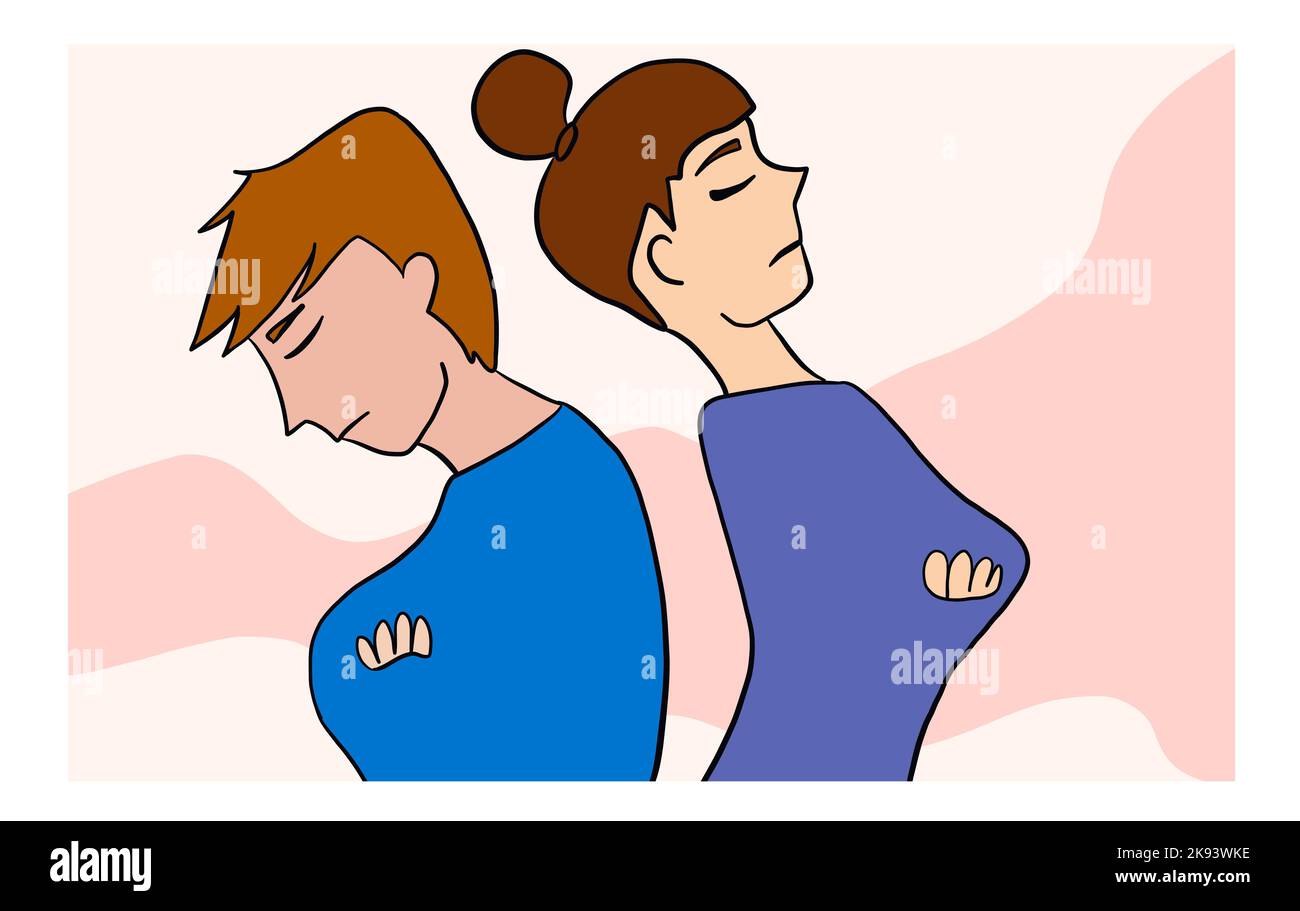Vector illustration of psychological situation. Couple of man and woman offended Stock Vector