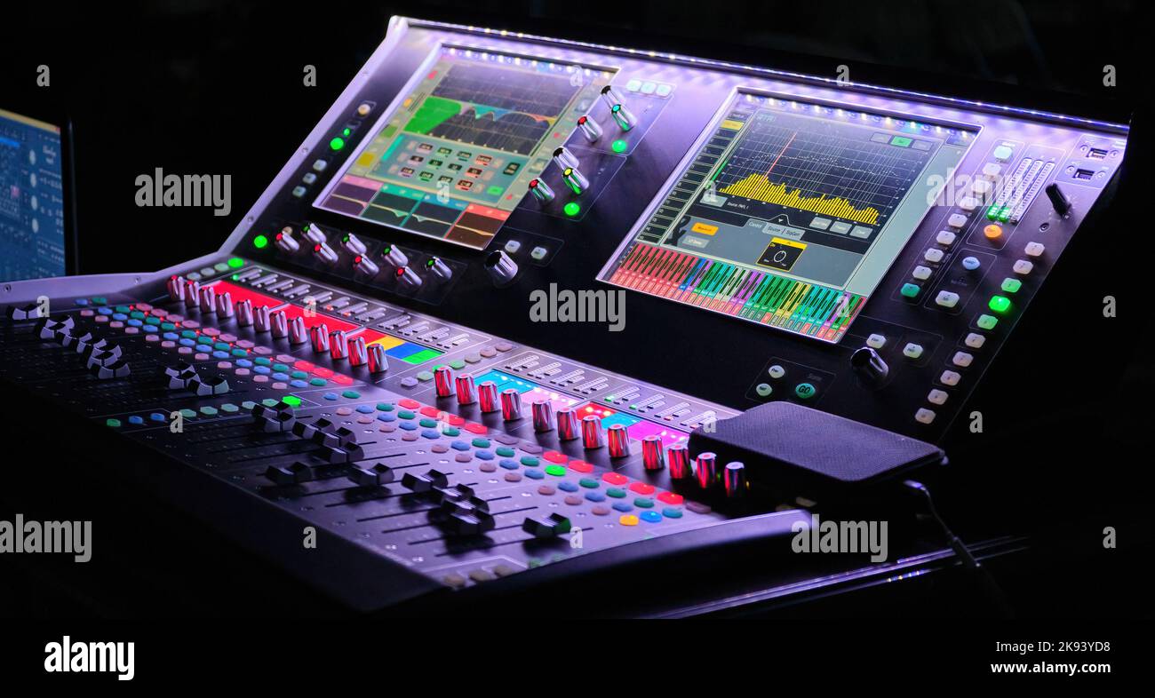 Control Music Panel mixer console Sound SystemOperating Light nightclub Stock Photo