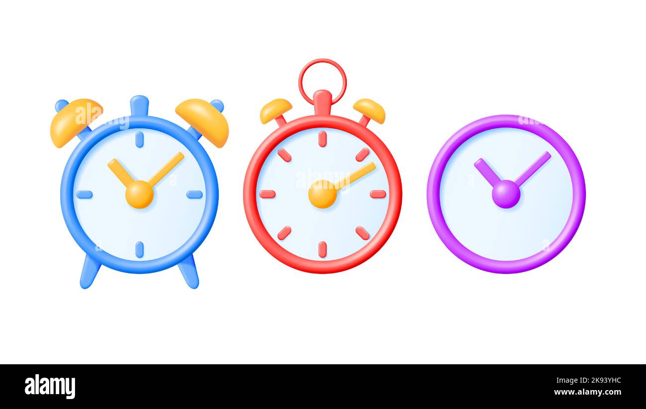 3D Simple Classic Round Wall Clock Set Stock Vector