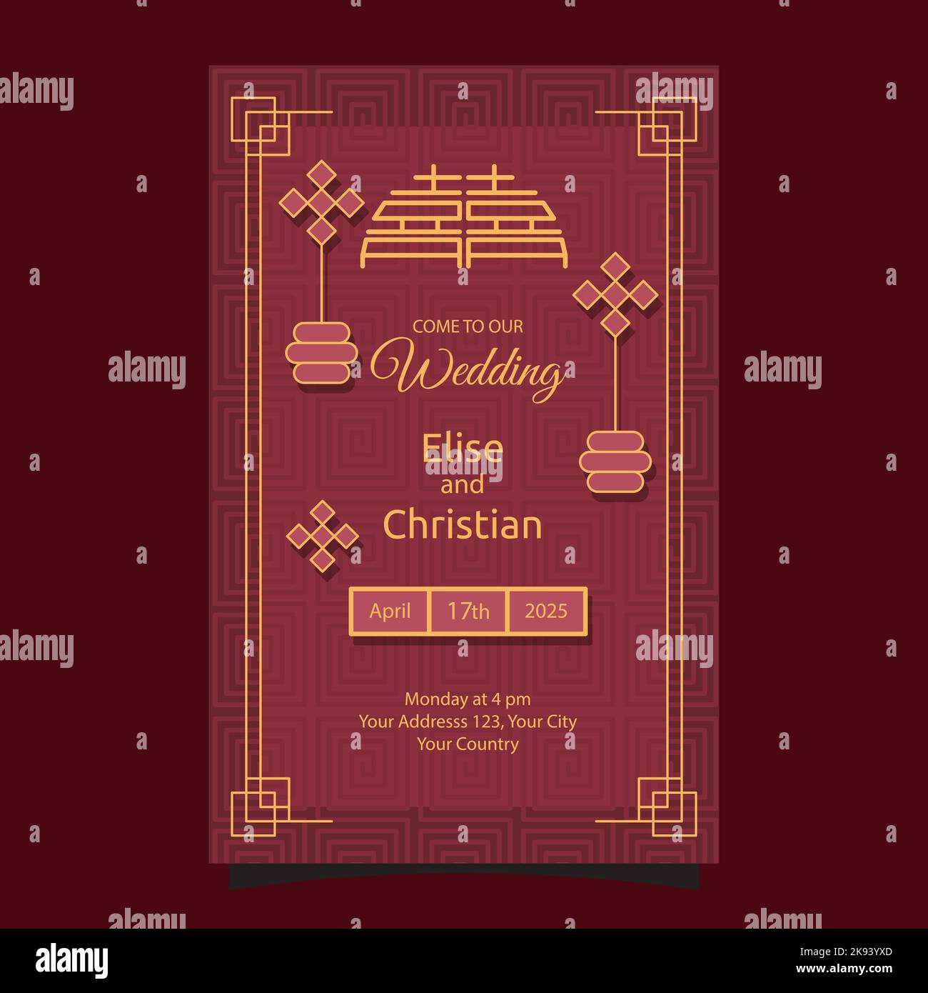 Red Yellow Chinese Wedding Invitation Card Design Template Stock Vector