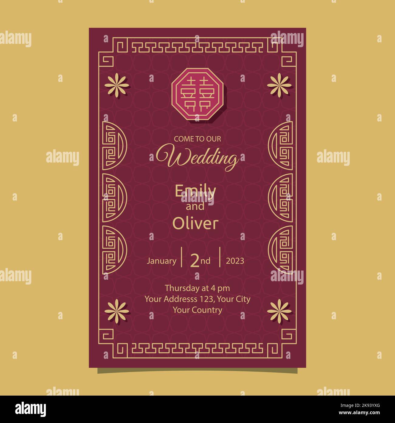 Red Yellow Chinese Wedding Invitation Card Design Template Stock Vector