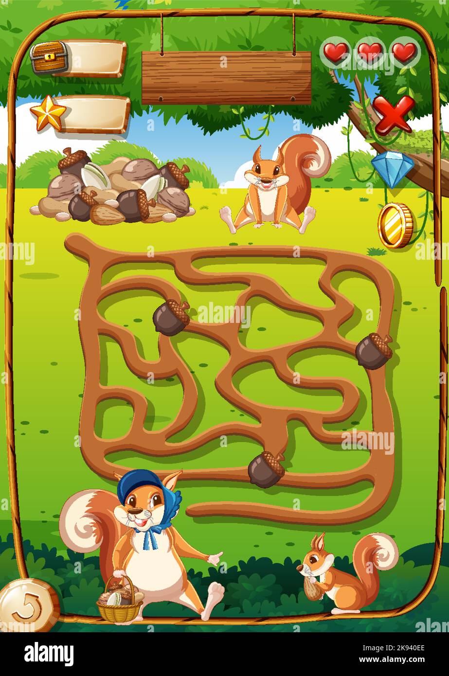 Game design with squirrels and nuts illustration Stock Vector Image
