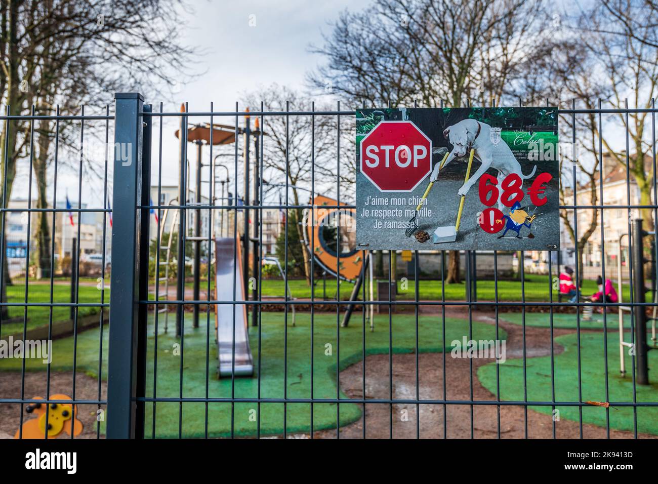 Sign No Dog Poop in a playground, France, Calais Stock Photo Alamy