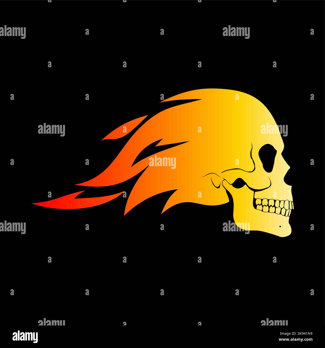 Red Burning Skull Profile Design Element on Black Stock Vector