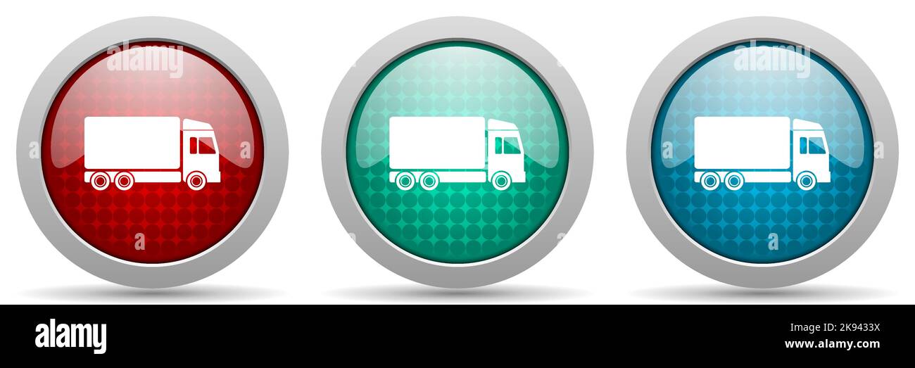 Delivery vector icon set, glossy web buttons collection Stock Vector