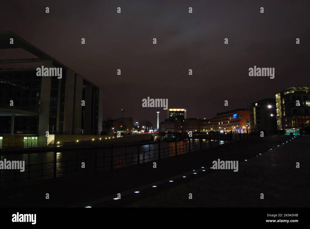 Night shot of Berlin with Berliner Fernsehturm Stock Photo