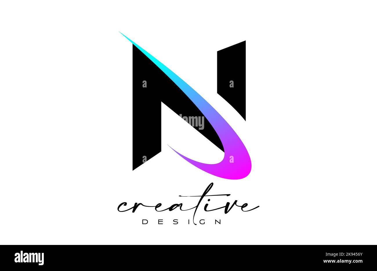 N Letter Logo Design with Creative Purple Blue Swoosh. Letter n Initial ...