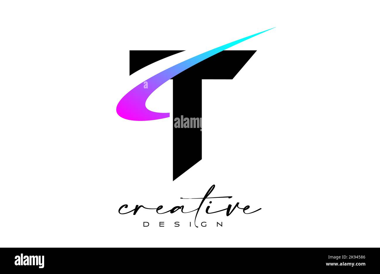 T Letter Logo Design with Creative Purple Blue Swoosh. Letter t Initial ...