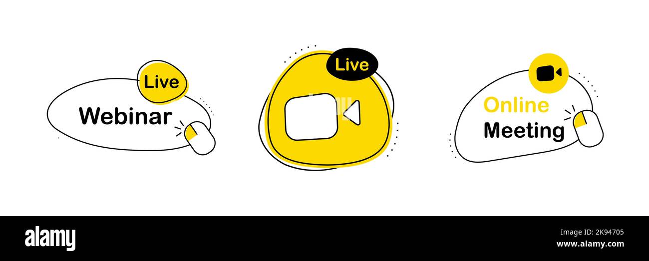Live Webinar Label Icon Set. Stream line emblems Stock Vector
