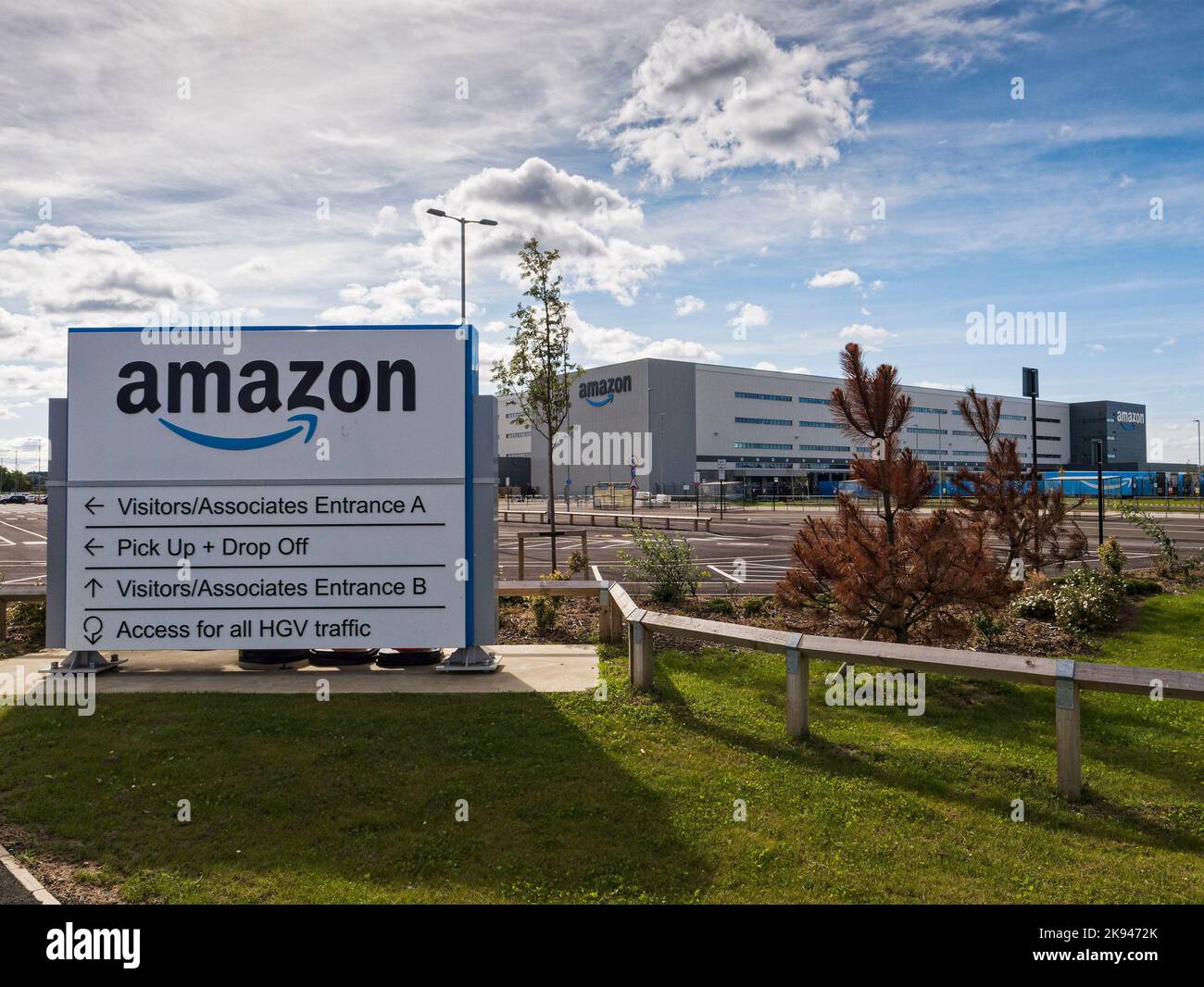 Exterior of Amazon warehouse at Durham, UK Stock Photo