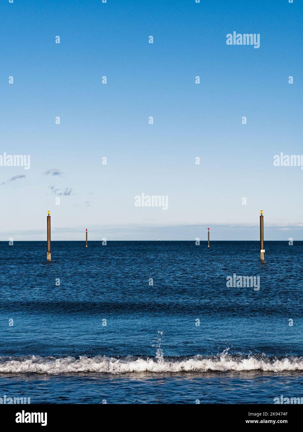 Posts marking the National Grids fifth interconnector linking the UK with Europe. The subsea electricity cable brings clean energy 450 miles from thee Stock Photo