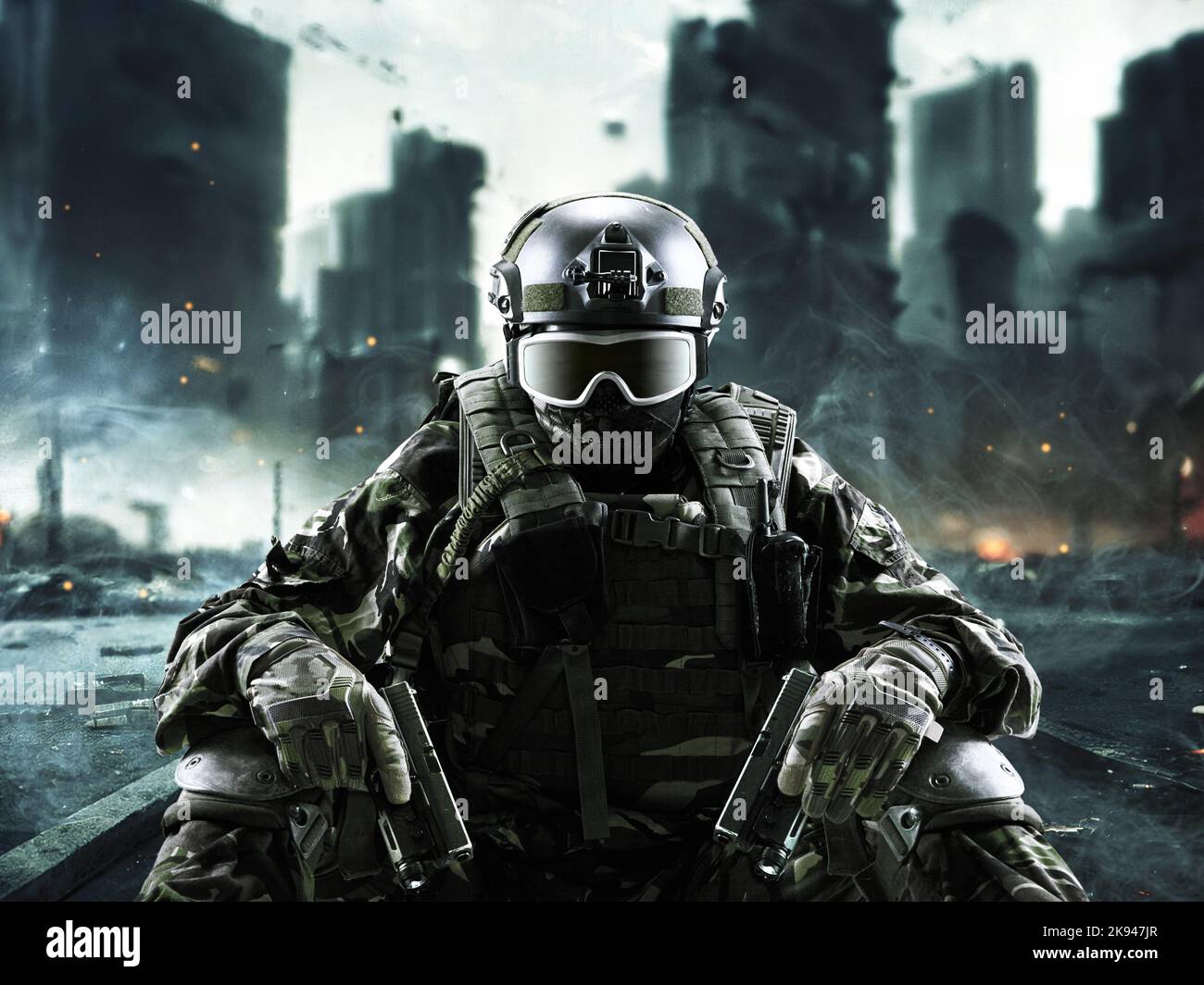 Soldier special forces in glasses with weapons in their hands on a